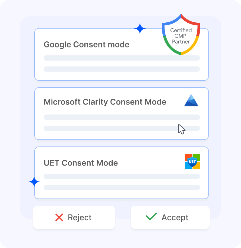 Certified Google CMP Partner with Google Consent Mode, Microsoft Clarity Consent Mode & UET Support 