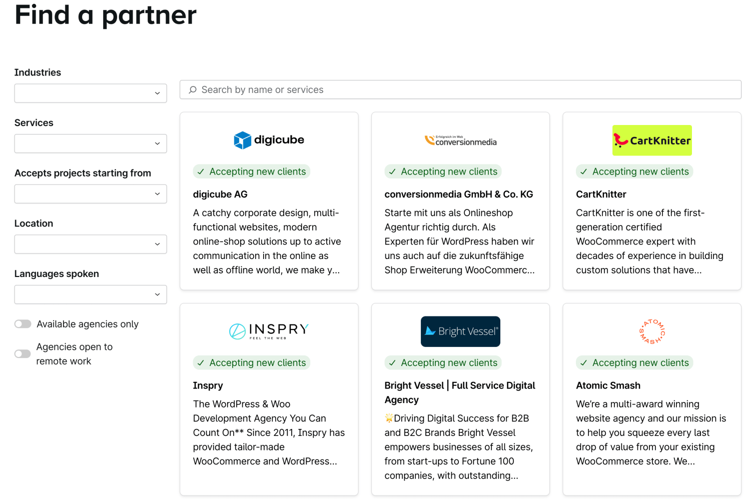 Grid display of Woo Agency Partners