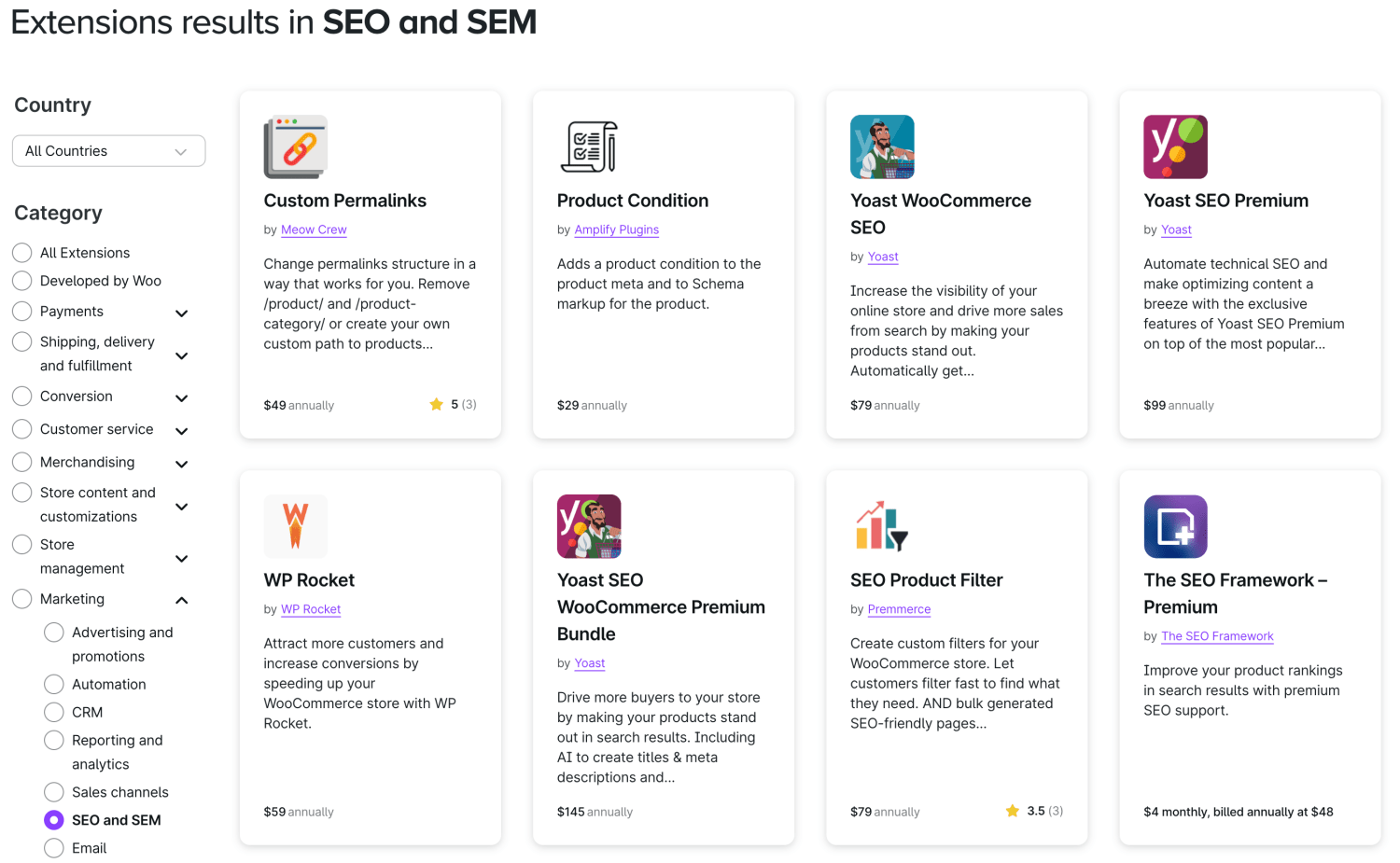 Grid display of WooCommerce SEO tools