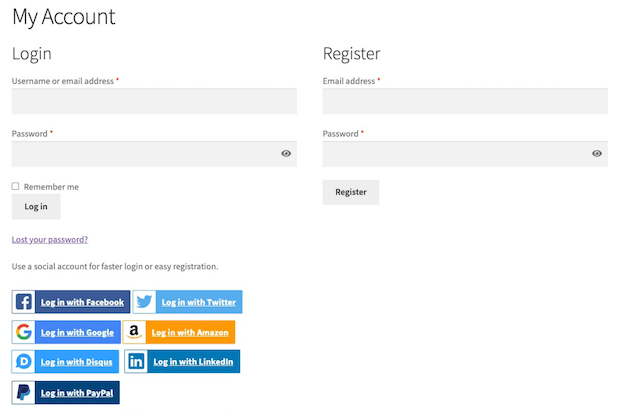 Social Login My Account Tiles